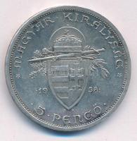 1938. 5P Ag "Szent István" kapszulában T:AU patina, ph. Adamo P8.1