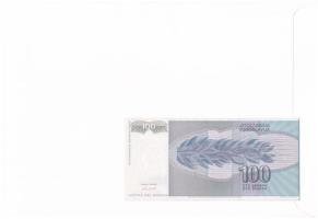 Jugoszlávia 1992. 100D felbélyegzett borítékban, bélyegzéssel T:UNC
Yugoslavia 1992. 100 Dinara in ...