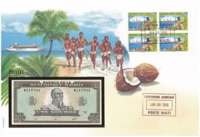 Haiti 1989. 1G felbélyegzett borítékban, bélyegzéssel T:UNC Haiti 1989. 1 Gourde in envelope with stamp and cancellation C:UNC