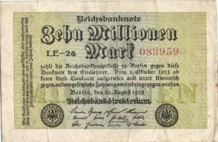 Német Birodalom / Weimari Köztársaság 1923. 10.000.000M (6x) közte kis ugrású sorszámokkal T:II+,II,...