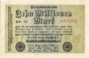 Német Birodalom / Weimari Köztársaság 1923. 10.000.000M (4x) egymás utáni sorszámokkal T:I-