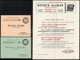cca 1930 Kovács Aladár írógép vállalat 4 db reklám nyomtatvány