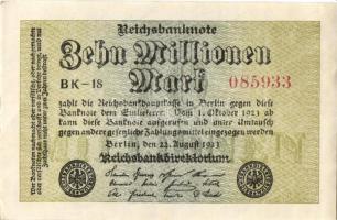 Német Birodalom / Weimari Köztársaság 1923. 10.000.000M (3x) kis ugrású sorszámokkal T:I,I-