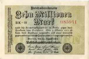 Német Birodalom / Weimari Köztársaság 1923. 10.000.000M (3x) kis ugrású sorszámokkal T:I,I-