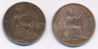 Nagy-Britannia 1900. 1p bronz "Viktória" + 1947. 1p bronz "VI. György" T:XF,VF p...