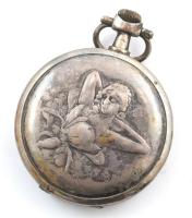 Tavannes fém tokos zsebóra. Zománc számlapal, üveg nélkül, hátsó tok elvált, sérült állapotban d: 50...