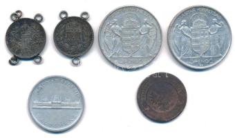 1915KB 1K Ag "Ferenc József" ráforrasztott fülekkel + 1943. 5P Al "Horthy Miklós szül...