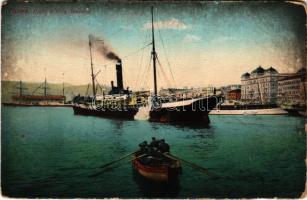 Fiume, Rijeka; Porto e Riva Szapáry / port, steamship (kopott sarkak / worn corners)