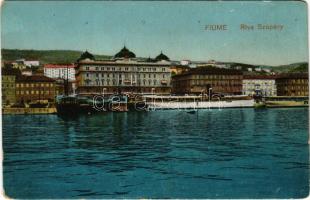 Fiume, Rijeka; Riva Szapáry / port, steamships (kopott sarkak / worn corners)