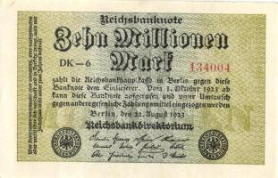 Német Birodalom / Weimari Köztársaság 1923. 10.000.000M (5x) kis ugrású ill. egymás utáni sorszámokk...