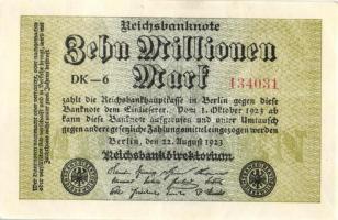 Német Birodalom / Weimari Köztársaság 1923. 10.000.000M (5x) kis ugrású ill. egymás utáni sorszámokk...