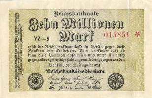 Német Birodalom / Weimari Köztársaság 1923. 10.000.000M (7x) közte kis ugrású ill. egymás utáni sorszámokkal T:I,I-,II