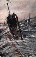 1917 Deutsche Untersee- und Torpedoboote auf Vorstopen, Kaiserliche Marine / Német tengeralattjáró és torpedónaszád / WWI German Navy submarine and torpedo boat s: Prof. Willy Stöwer + ZENSURIERT SMS ZARA