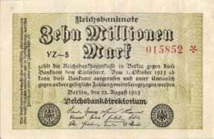 Német Birodalom / Weimari Köztársaság 1923. 10.000.000M (7x) közte kis ugrású ill. egymás utáni sors...