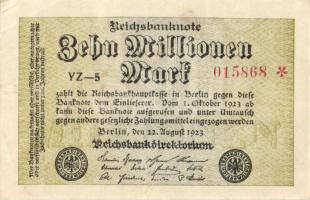 Német Birodalom / Weimari Köztársaság 1923. 10.000.000M (7x) közte kis ugrású ill. egymás utáni sors...