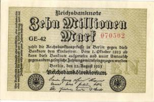 Német Birodalom / Weimari Köztársaság 1923. 10.000.000M (7x) közte kis ugrású ill. egymás utáni sors...