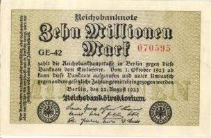 Német Birodalom / Weimari Köztársaság 1923. 10.000.000M (7x) közte kis ugrású ill. egymás utáni sors...