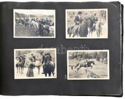 cca 1930 Lóversenyeken készült fotók, albumba ragasztva, 6,5×6,5 és 10,5×14,5 cm közötti méretekben, 38 oldalon