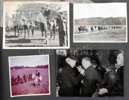 cca 1930 Lóversenyeken készült fotók, albumba ragasztva, 6,5×6,5 és 10,5×14,5 cm közötti méretekben,...