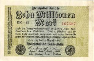 Német Birodalom / Weimari Köztársaság 1923. 10.000.000M (4x) egymás utáni ill. kis ugrású sorszámokk...