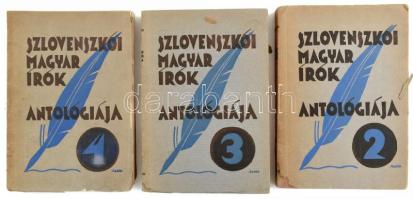 Szlovenszkói magyar írók antológiája. II-IV. köt. (I. köt. hiányzik). Szerk.: Dallos István és Mártonvölgyi László. Nyitra, 1937, Lőwy Antal és Fiai-ny. Kiadói papírkötés, vegyes állapotban, felvágatlan lapokkal, a II. kötet borítóján szakadás, a IV. kötet sérült, szétváló állapotban.