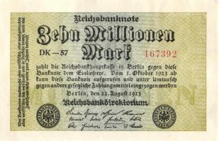 Német Birodalom / Weimari Köztársaság 1923. 10.000.000M (4x) egymás utáni ill. kis ugrású sorszámokk...