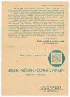 1936 Biber-F. Biber Művek Kátrányipari Rt. kinyitható reklámlapja. Budapest, Jókai tér 8.
