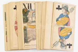 42 lapos tarokk kártya (Uffenheimer Spielkarten), kopottas állapotban