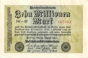 Német Birodalom / Weimari Köztársaság 1923. 10.000.000M (5x) egymás utáni ill. kis ugrású sorszámokk...