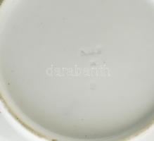 Virágmintás porcelán tál, kézzel festett, jelzett, kopásnyomokkal, d: 23 cm