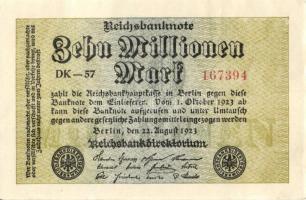 Német Birodalom / Weimari Köztársaság 1923. 10.000.000M (5x) egymás utáni ill. kis ugrású sorszámokk...