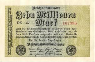 Német Birodalom / Weimari Köztársaság 1923. 10.000.000M (5x) egymás utáni ill. kis ugrású sorszámokk...