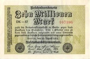 Német Birodalom / Weimari Köztársaság 1923. 10.000.000M (5x) egymás utáni ill. kis ugrású sorszámokk...