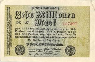 Német Birodalom / Weimari Köztársaság 1923. 10.000.000M (5x) egymás utáni ill. kis ugrású sorszámokk...