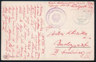 1915 Tábori posta képeslap / Field postcard "K.u.k. Fliegerregiment / Fliegerkompagnie" + "FP 607"