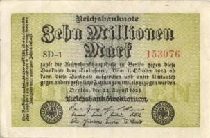 Német Birodalom / Weimari Köztársaság 1923. 10.000.000M (4x) közte egymás utáni ill. kis ugrású sors...