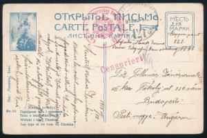 1915 Ukrán képeslap tábori postán küldve / Field postcard K.u.k. Telegraphen Bauabteliung Nr.63. + HP 121