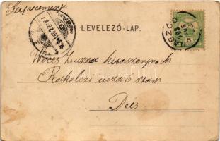 1903 Naszód, Nasaud; Fő tér, templom. Piros A. kiadása / main square, church (EB)