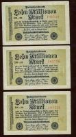 Német Birodalom / Weimari Köztársaság 1923. 10.000.000M (3x) egymás utáni sorszámokkal T:I-