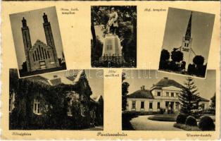 1942 Pusztaszabolcs, Római katolikus templom, Hősök szobra, emlékmű, Református templom, Községháza, Wooster kastély (EK)