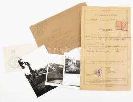 cca 1910 Lengyel professzor névjegykártyái, okmánya és 4 db fotó (későbbi előhívás)