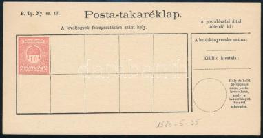 1900 Használatlan 10f posta takaréklap / Postal saving card, unused