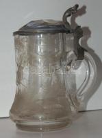 cca 1900 Ónbetétes, metszett üveg söröspohár / Pounced glass 17 cm