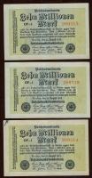 Német Birodalom / Weimari Köztársaság 1923. 10.000.000M (3x) "Wellen" vízjellel, egymás ut...