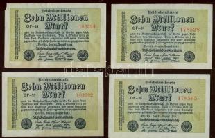 Német Birodalom / Weimari Köztársaság 1923. 10.000.000M (4x) "Wellen" vízjellel, közte kis ugrású sorszámokkal T:I-,II,II-(egyiken kis sarokhiány)