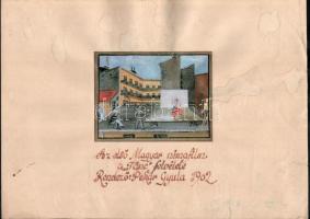 4 db akvarell a Tánc c. első magyar némafilm készítéséről. Foltos karton keretben, jelzés nélkül. 16x13 cm, 30 x12 cm Lap méret 40x30 cm