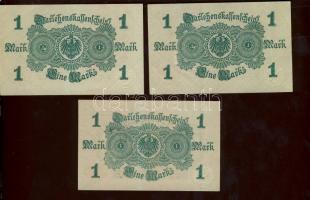Német Birodalom / Császárság 1914. 1M (3x) közte kis ugrású sorszámokkal T:I