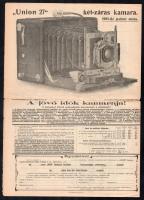 cca 1905 Union-jegyzék 10. sz., régi fényképezőgép reklám / árjegyzék, fekete-fehér képekkel illusztrált, kis szakadásokkal, 4 p.