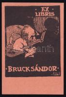 Földes Imre (1881-1948): Ex libris Bruck Sándor, linó, papír, jelzett, 8×6 cm