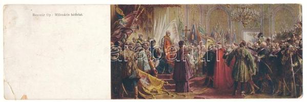 Millenniumi hódolat. I. Ferenc József - 2-részes hajtatlan panorámalap / Franz Joseph I of Austria - 2-tiled unfolded panoramacard s: Benczúr (EB)